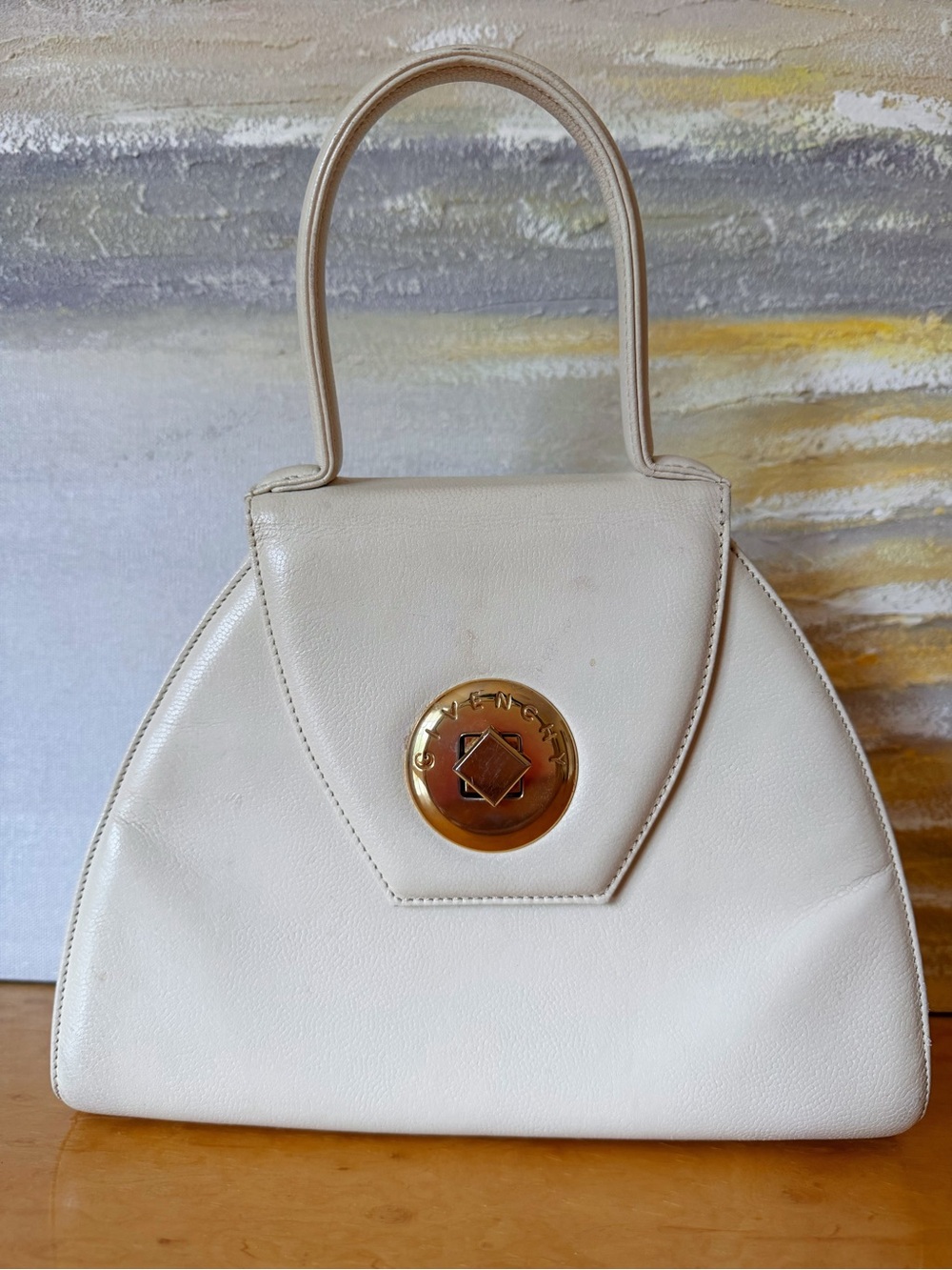 Vintage Givenchy Cream Leather Dome Top Handle Bag